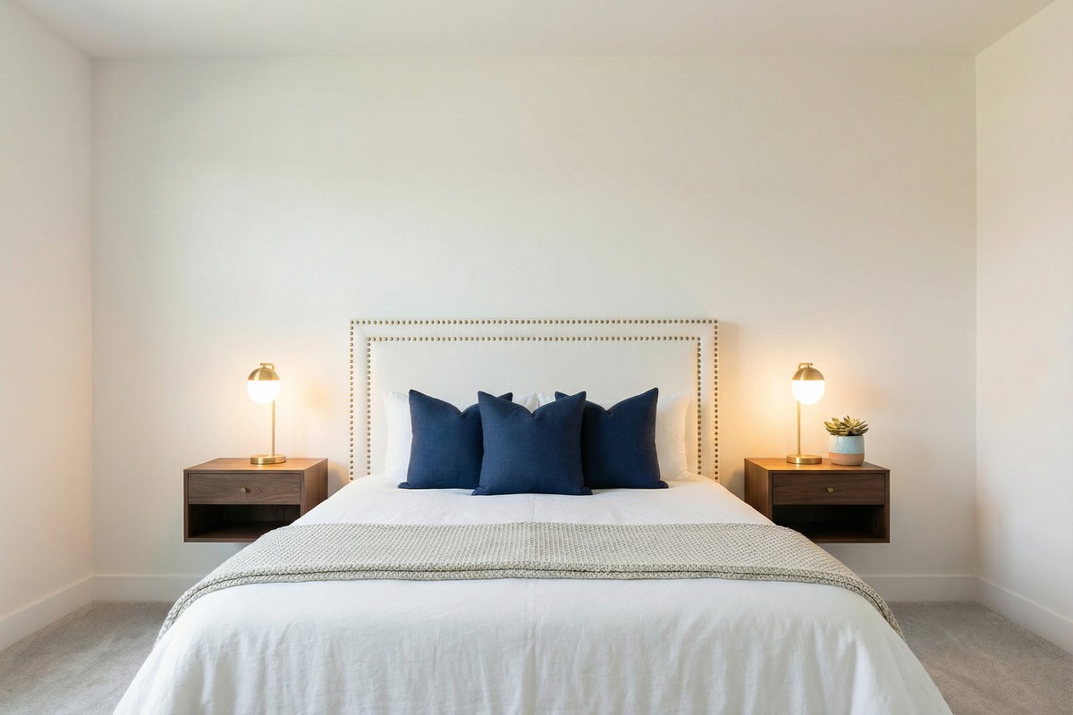 Before wallpaper installation — plain bedroom wall