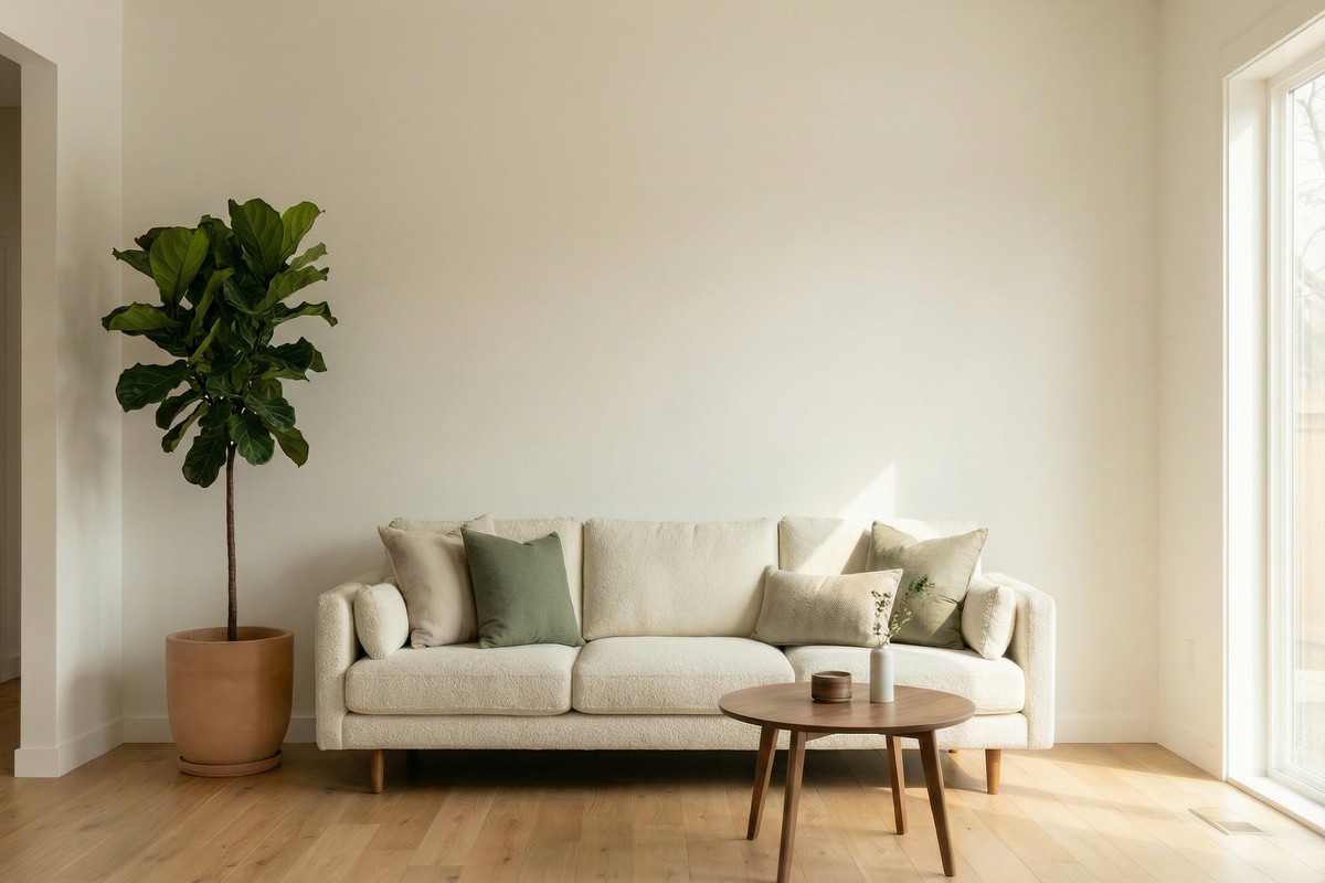 Before wallpaper installation — bare living room wall