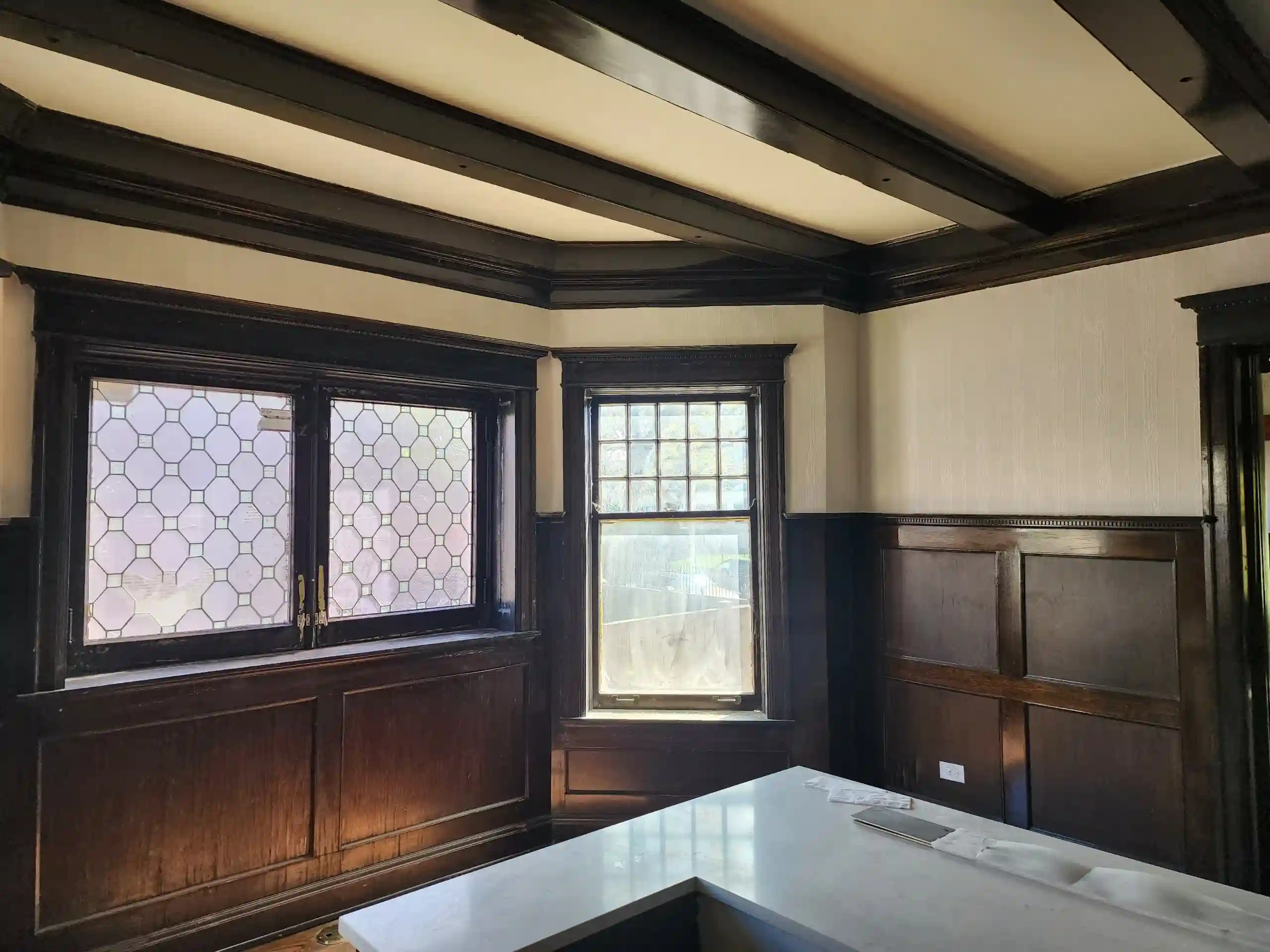 Historic home plaster wall restoration for wallpaper
